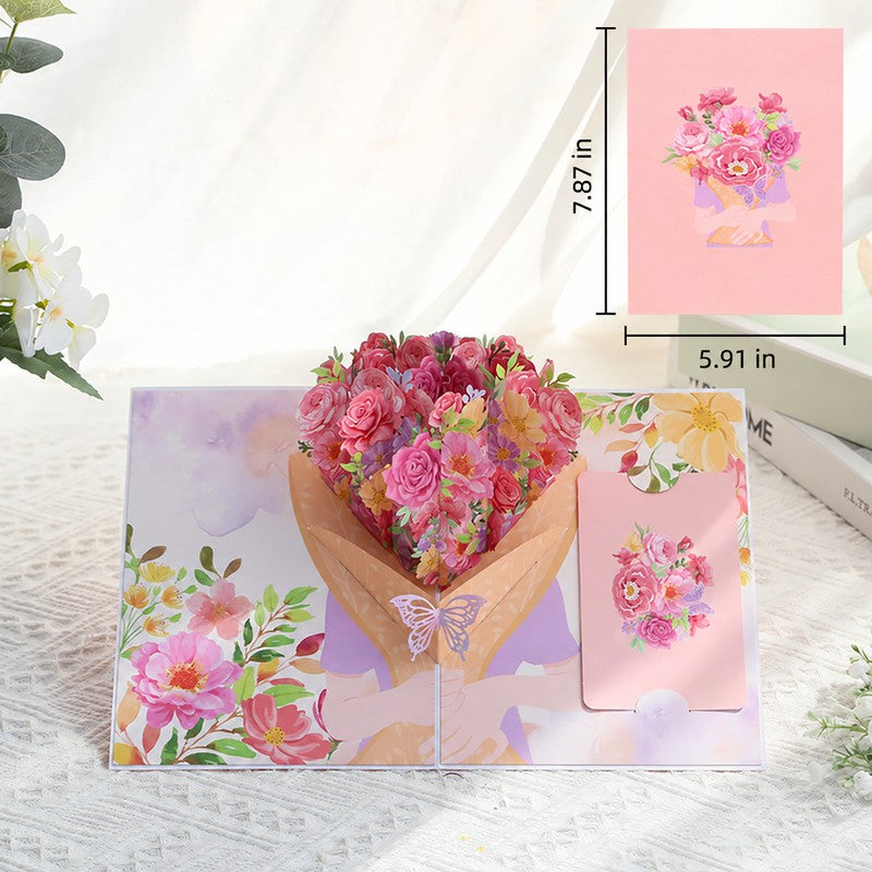 Pink Flower Bouquet Pop-Up Card