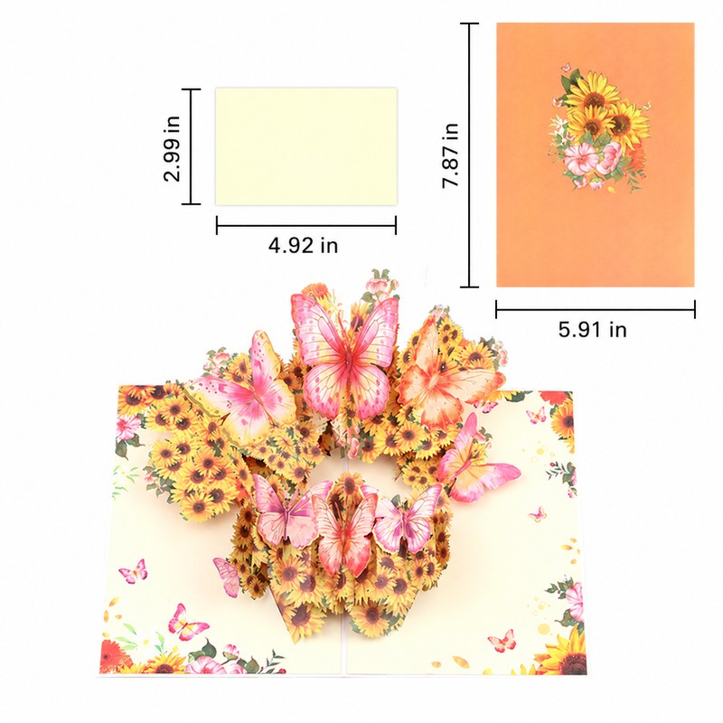 Orange Cover Floral Butterfly Pop-Up Card