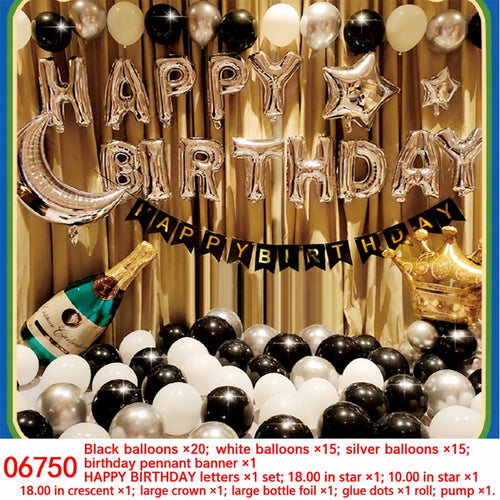 Black Silver Moon Crown Bottle Balloon Set