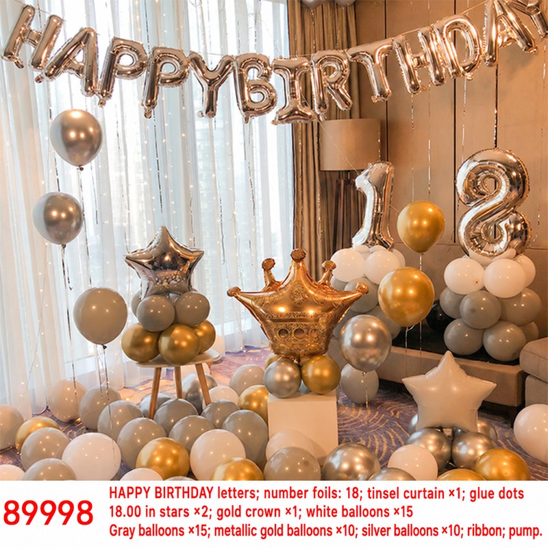 Gold Crown Gray Silver Number 18 Balloon Set