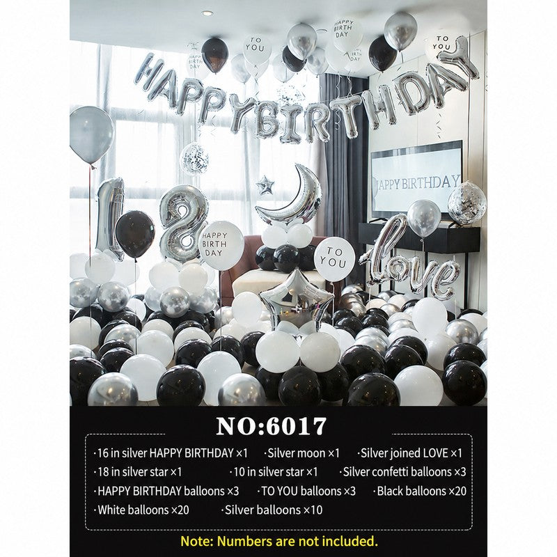 Silver Moon Love Black White Balloon Set