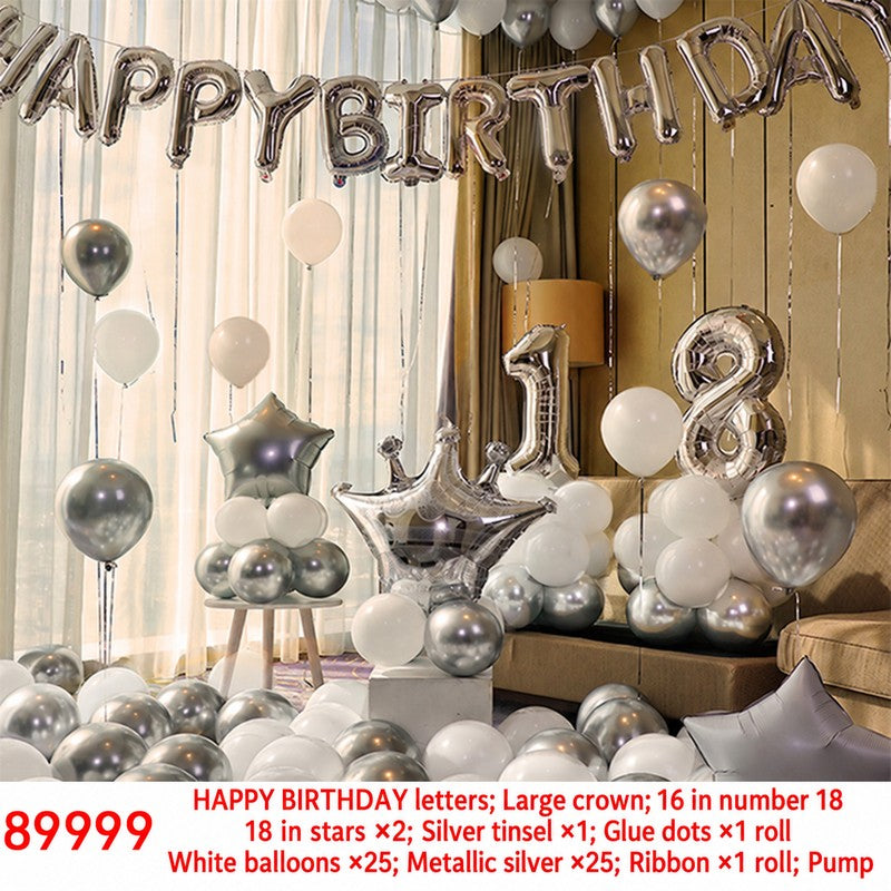 Large Crown Silver Tinsel Number 18 Balloon Set