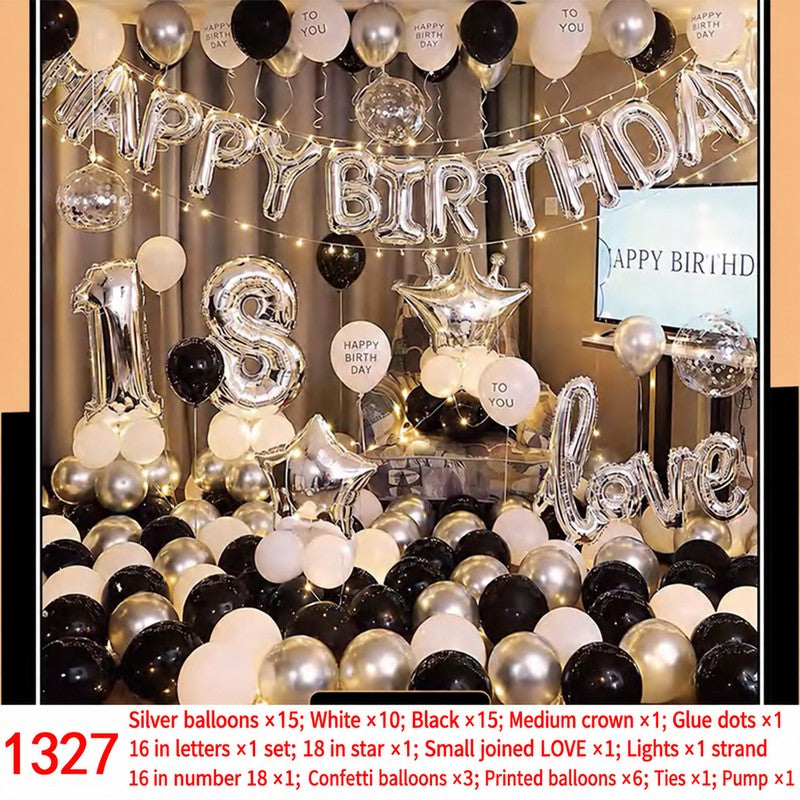 Silver Black Crown Number 18 Balloon Set