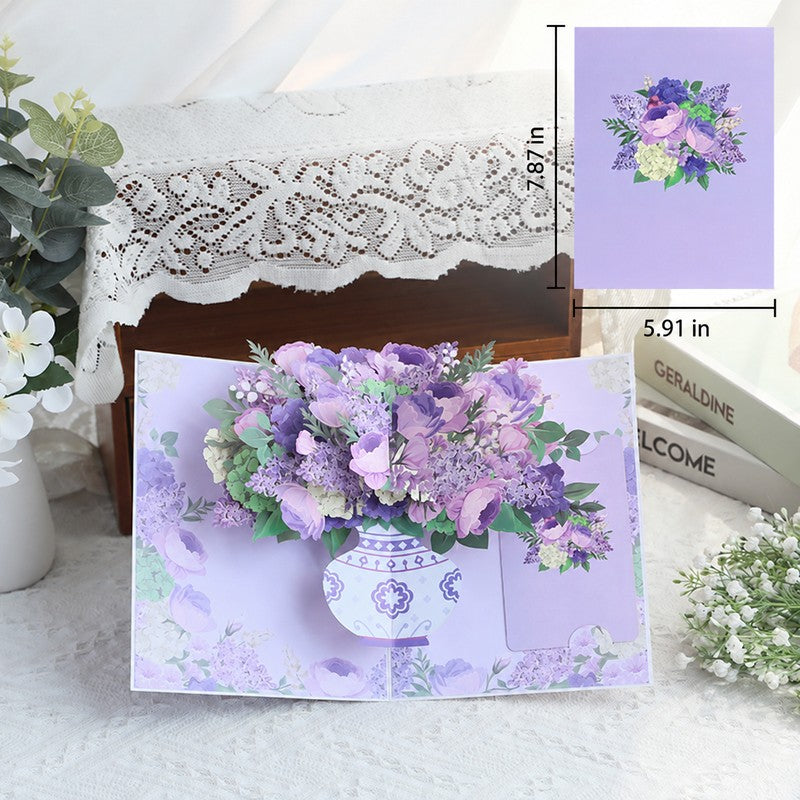 Purple Hydrangea Rose Vase Pop-Up Card