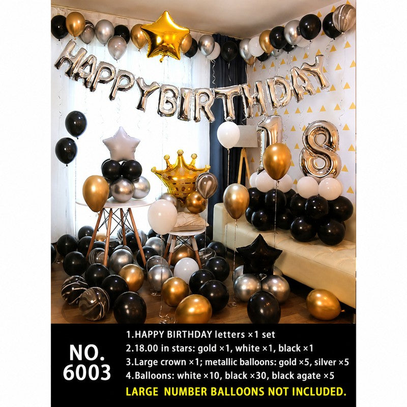 Black Gold Crown Metallic Star Balloon Set