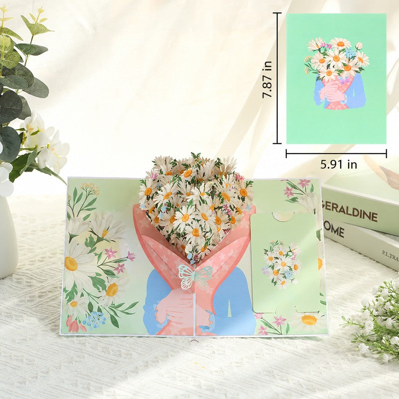 White Daisy Bouquet Pop-Up Card