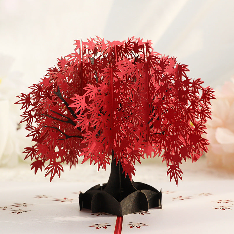 Red maple tree pop-up greeting card — product view 3