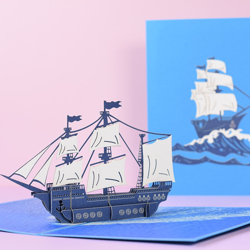Large Blue Sailboat Pop-Up Card