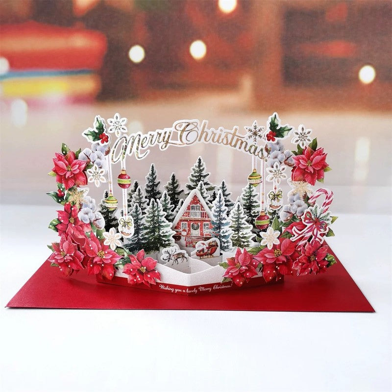 Snowy Christmas Cottage Pop-Up Card