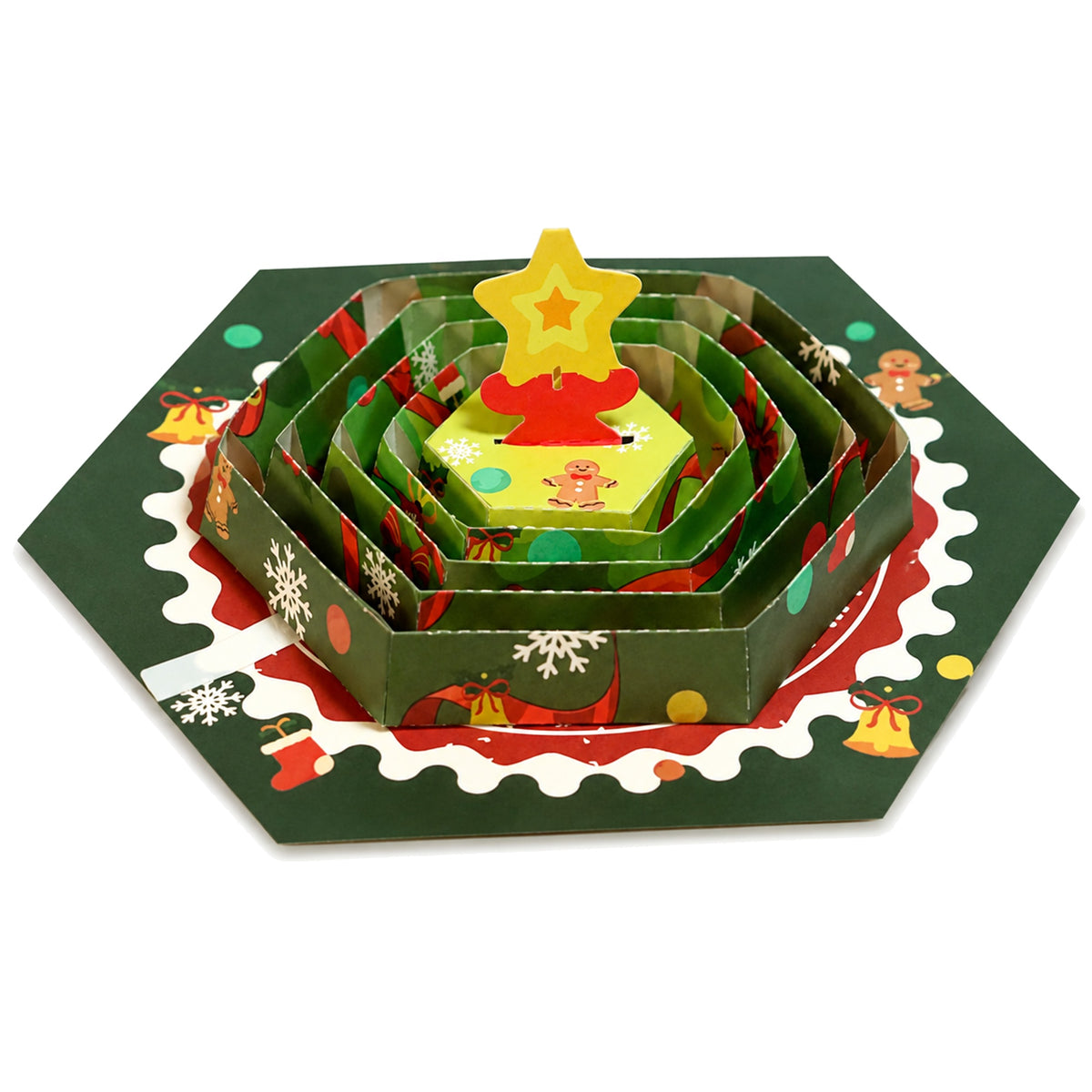 Christmas Star Layered Pop-Up Card — open card front view