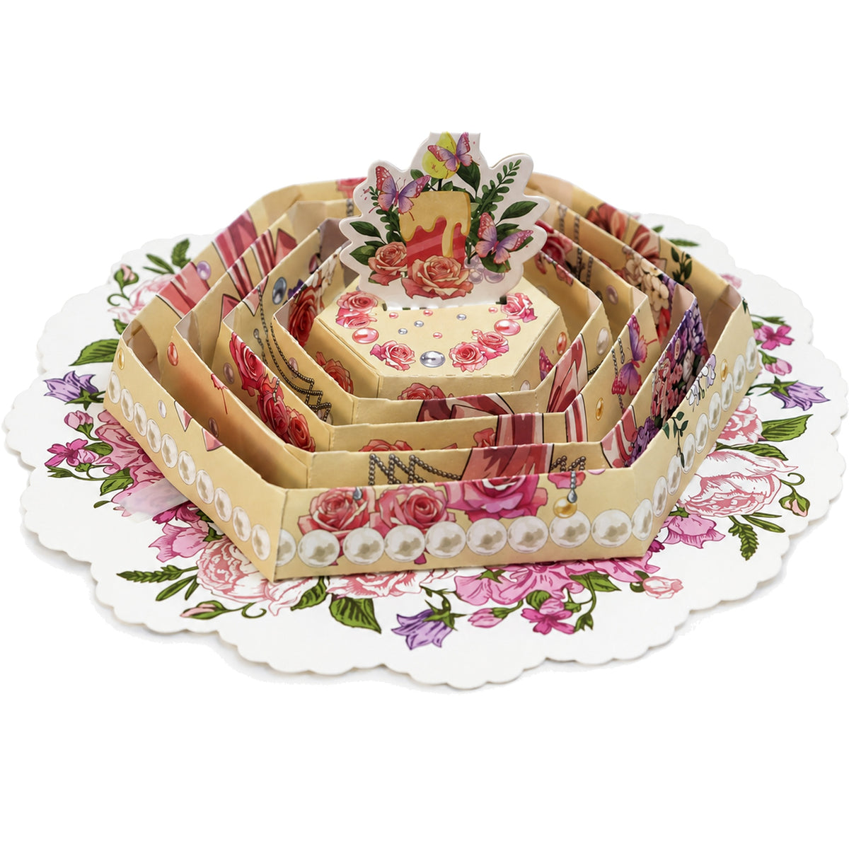 花卉蜡烛层叠生日立体贺卡 — 贺卡展开正面