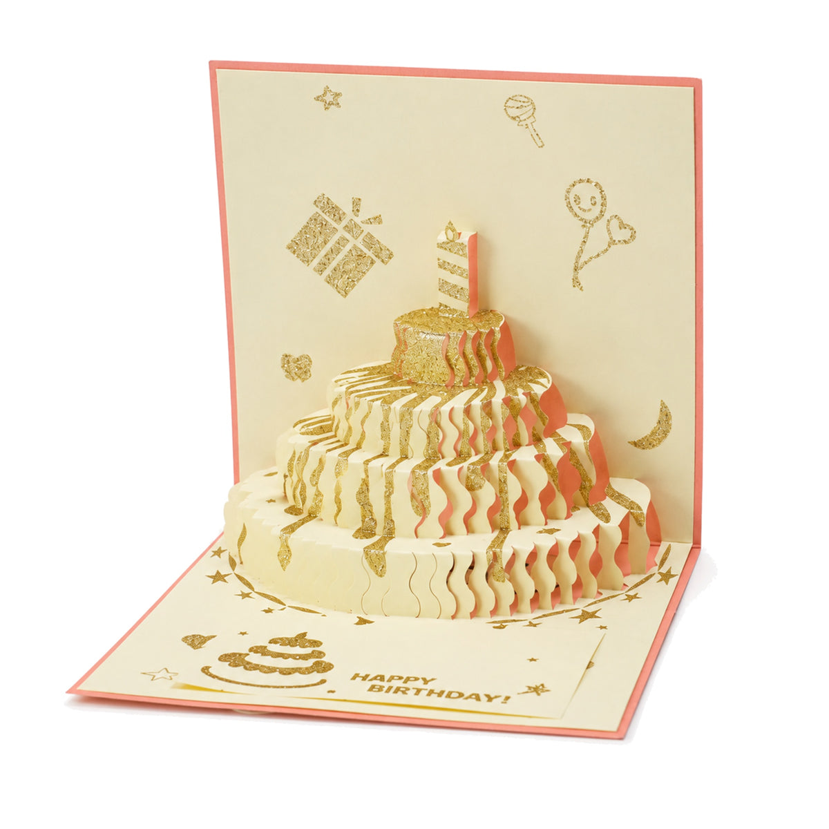 Peach and Gold Pop-Up Birthday Cake Card — alternate product view