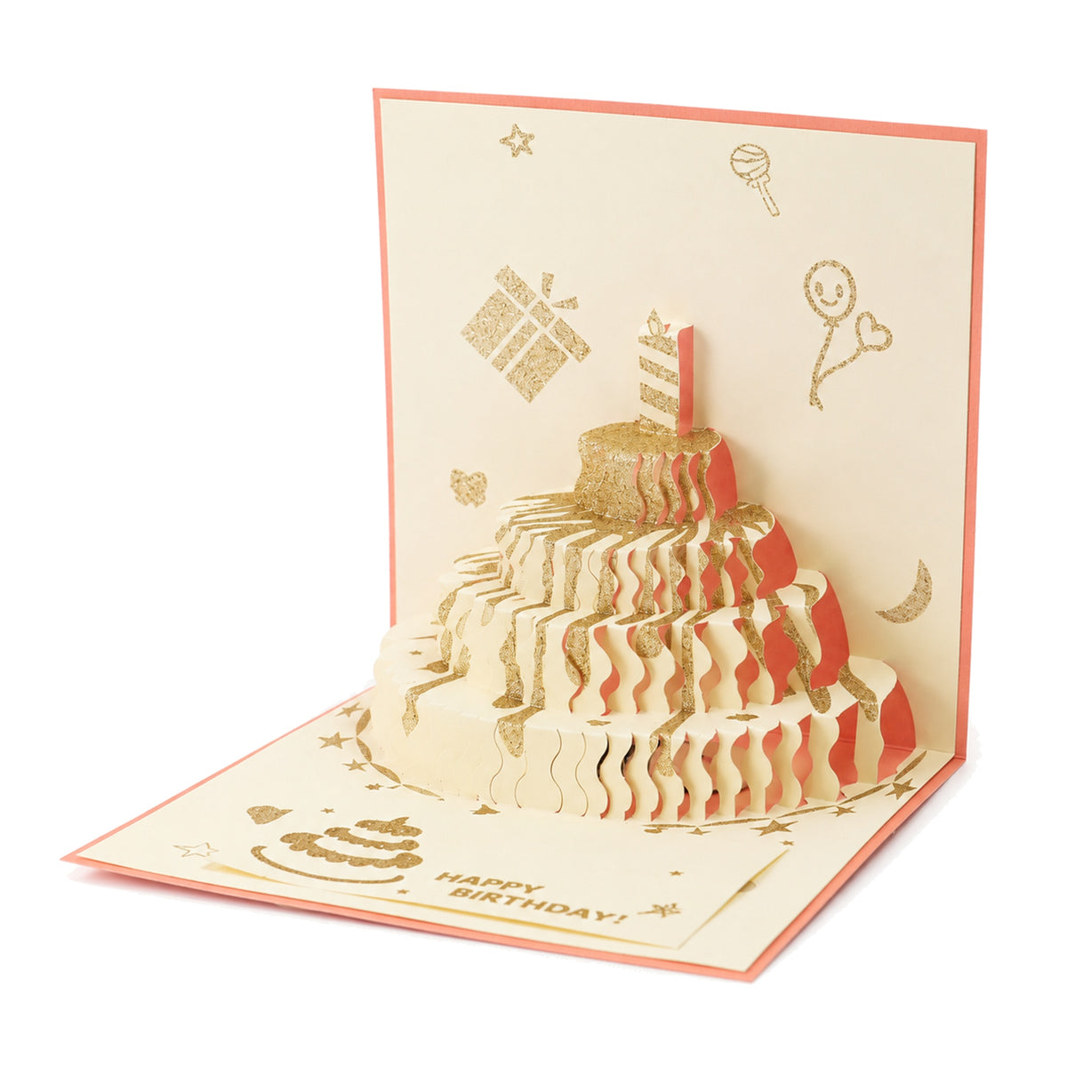 Peach and Gold Pop-Up Birthday Cake Card — paper design detail