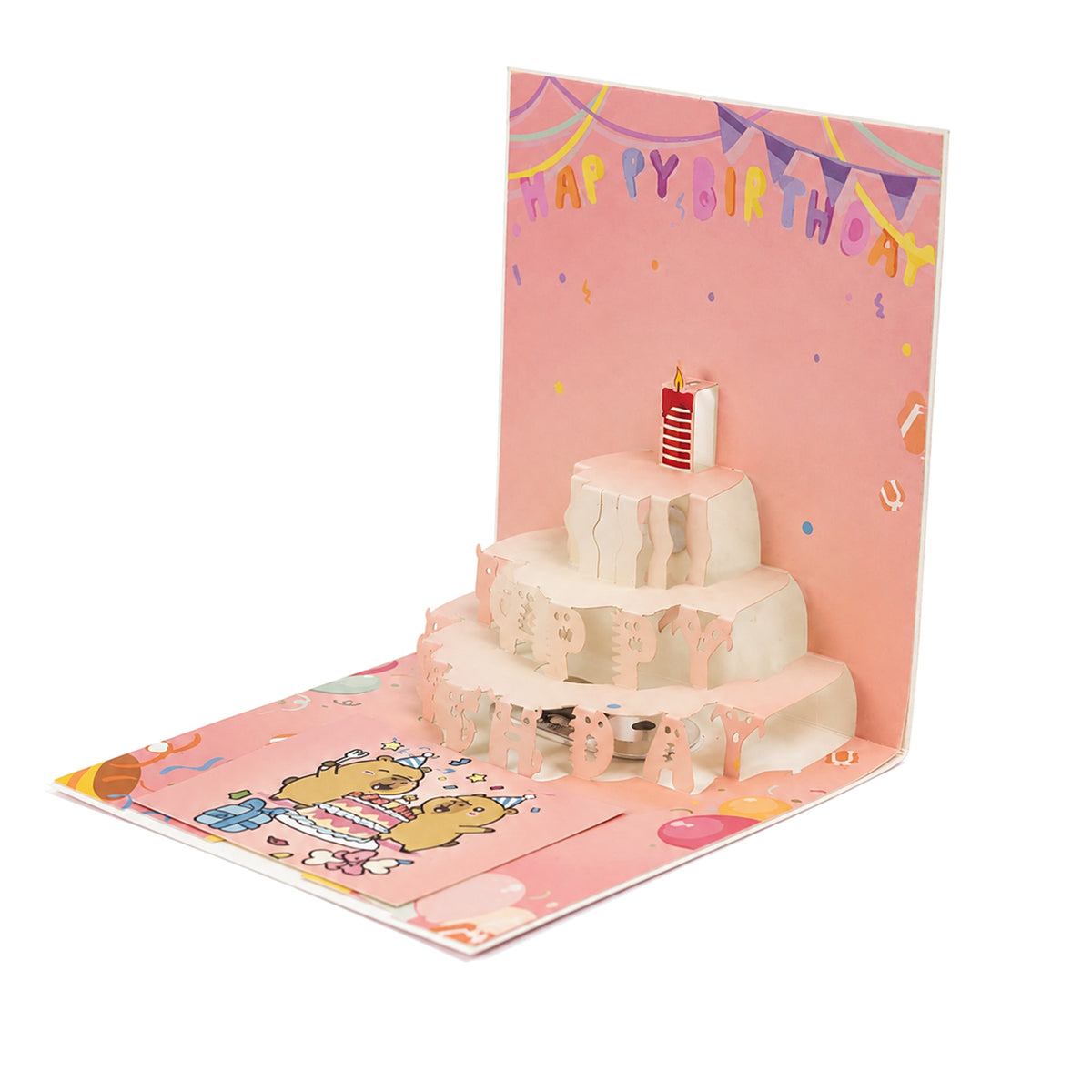 Peach Party Pals Pop-Up Birthday Card — paper design detail