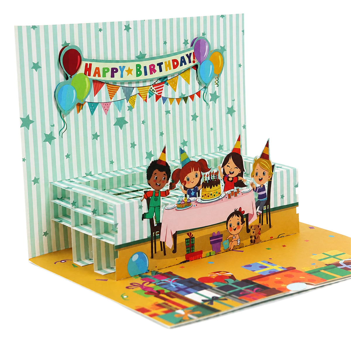 Mint Party Table Pop-Up Birthday Card — paper design detail