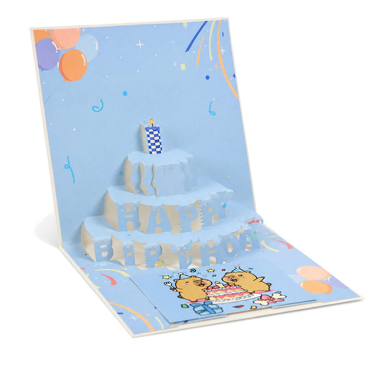 Sky Blue Party Pals Pop-Up Birthday Card — alternate product view