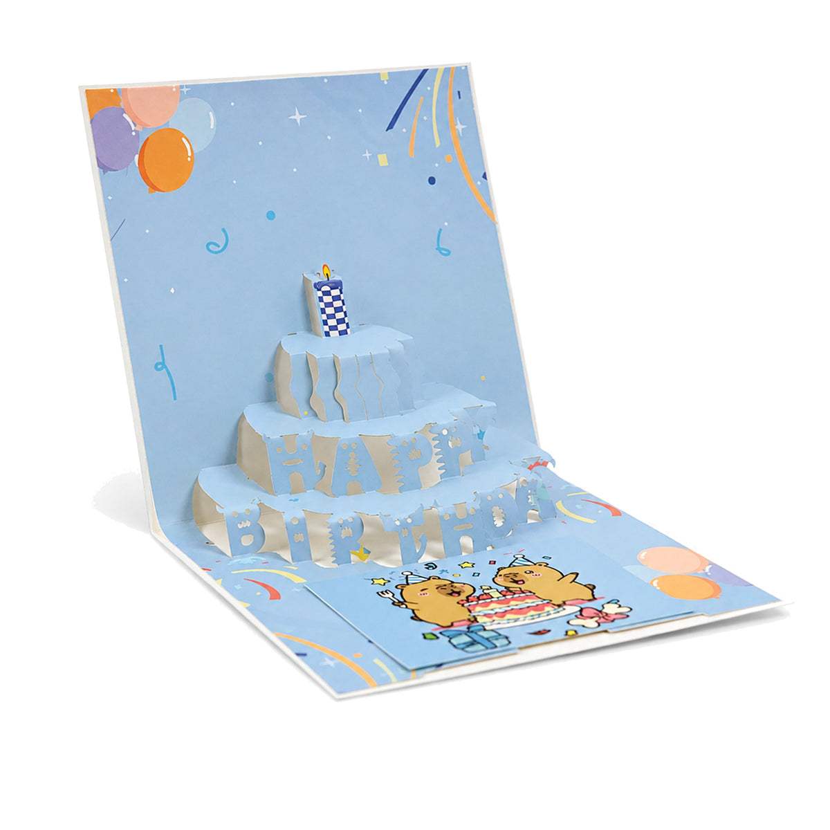 Sky Blue Party Pals Pop-Up Birthday Card — paper design detail