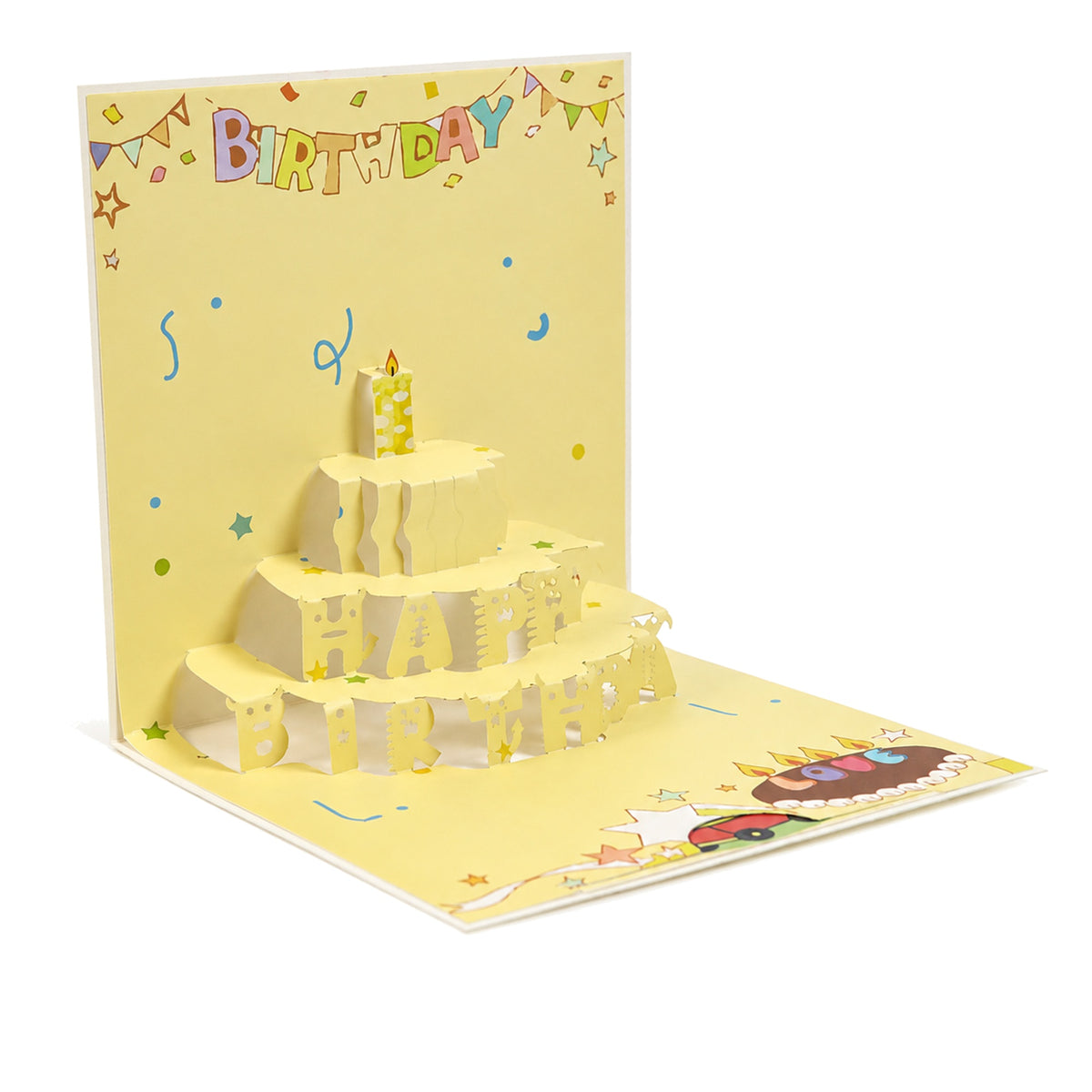 Sunny Yellow Cake Pop-Up Birthday Card — open card front view