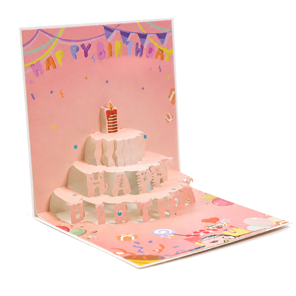 Pink Confetti Cake Pop-Up Birthday Card — paper design detail