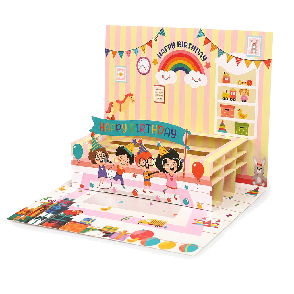 Rainbow Party Table Pop-Up Birthday Card — paper design detail