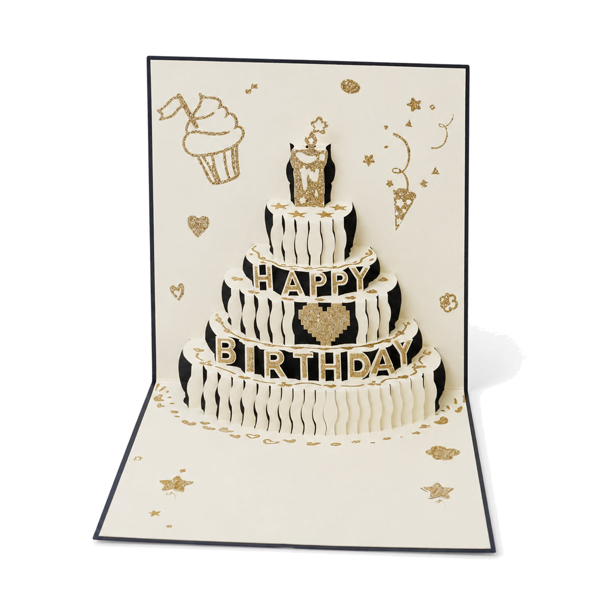 Black and Gold Pop-Up Birthday Cake Card — alternate product view