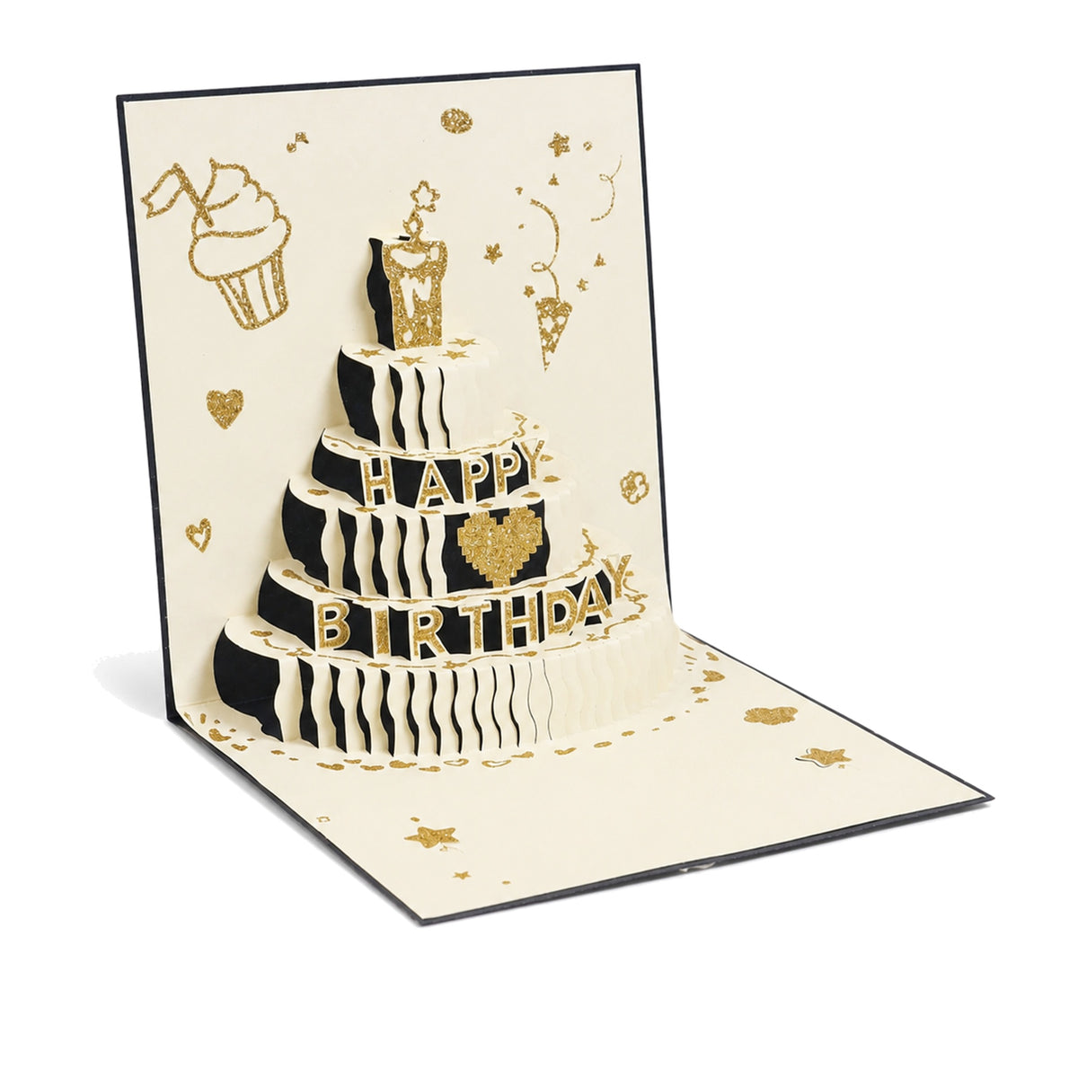 Black and Gold Pop-Up Birthday Cake Card — paper design detail