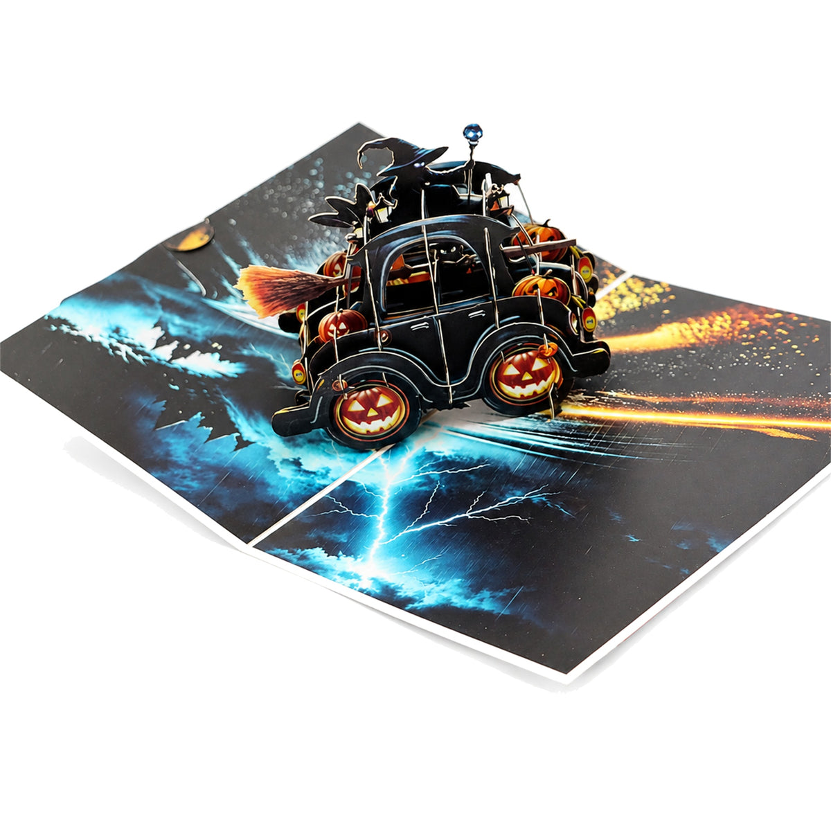 Halloween Pumpkin Car Pop-Up Card — paper design detail