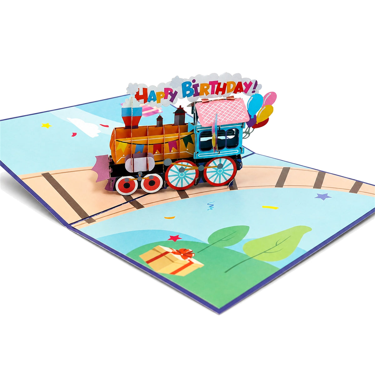Birthday Train Pop-Up Greeting Card — paper design detail