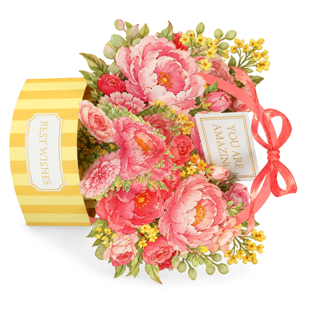 Pink Peony Gift Box Pop-Up Card — 3D pop-up card product view