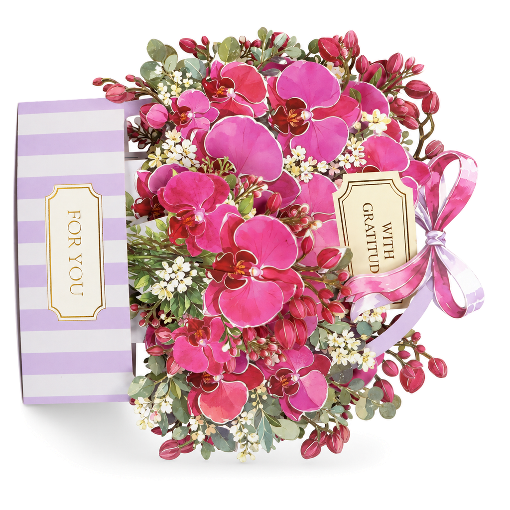 Burgundy Orchid Gift Box Pop-Up Card — 3D pop-up card product view
