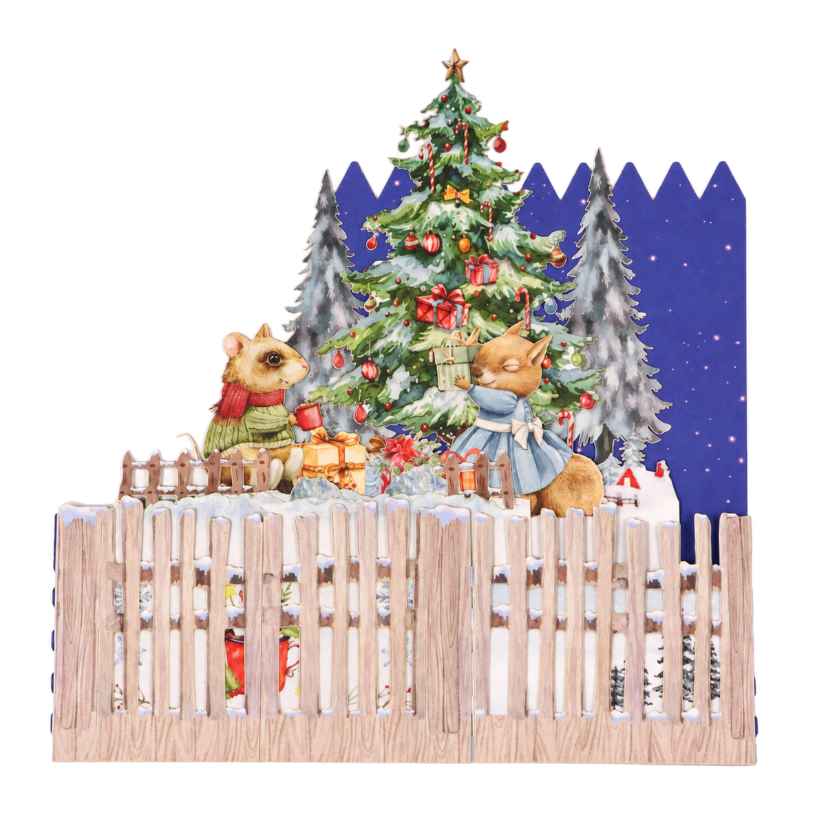 Christmas Fence Scene Pop-Up Card — 3D pop-up card product view