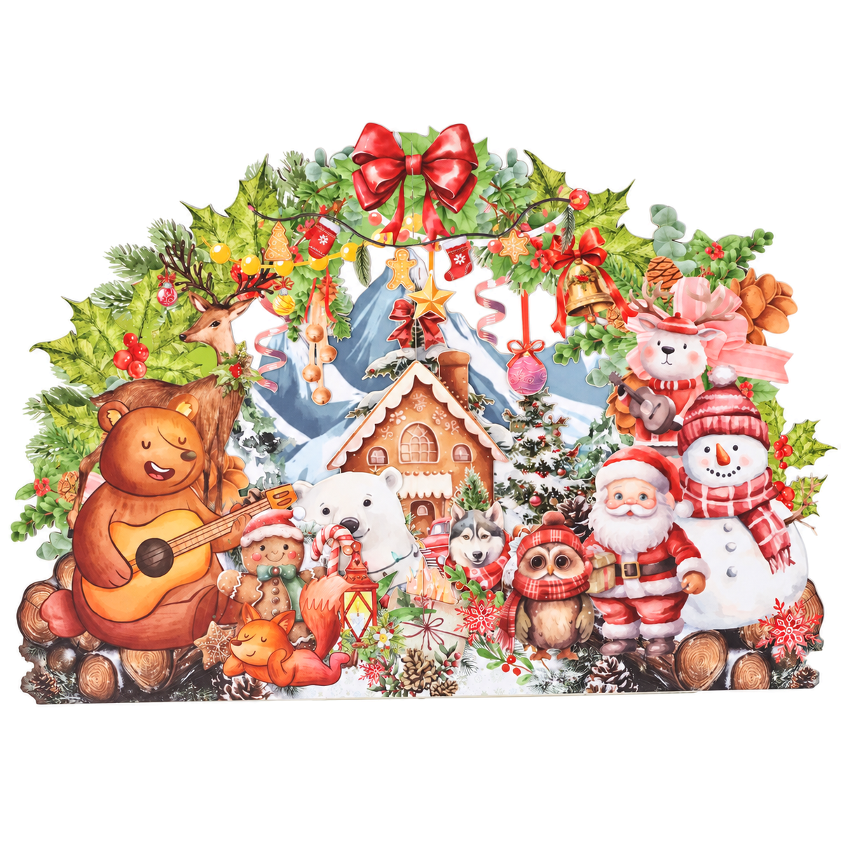 Christmas Cottage Scene Pop-Up Card — 3D pop-up card product view